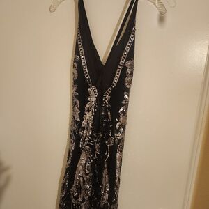 Express Black and Silver Backless Dress